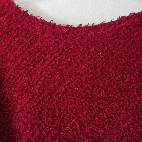 Vintage CHENILE Poncho Cape Coverup RED Long One Size Fits Most Flowy TEXTURED - Picture 4 of 13